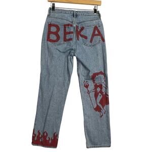UPCYCLED Pacsun 25 Women’s MEDIUM WASH Mom Jeans Fire Angel BEKA Devil